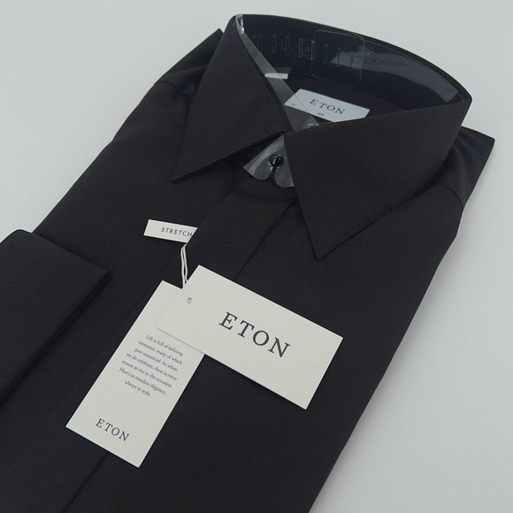Eton Shirt Mens 43/17 XL Black Fine Twill Stretch Slim Fit Dress Long Sleeve